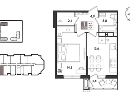 Продается 1-комнатная квартира ЖК Рекорд 2, литера 5, 41.4  м&sup2;, 10441080 рублей
