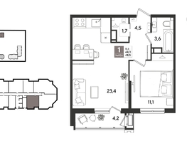 Продается 1-комнатная квартира ЖК Рекорд 2, литера 5, 48.5  м&sup2;, 11717600 рублей