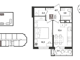 Продается 1-комнатная квартира ЖК Рекорд 2, литера 5, 41.4  м&sup2;, 10735020 рублей