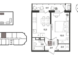 Продается 1-комнатная квартира ЖК Рекорд 2, литера 5, 44.4  м&sup2;, 12059040 рублей