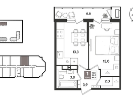 Продается 1-комнатная квартира ЖК Рекорд 2, литера 5, 44.6  м&sup2;, 11591540 рублей