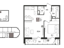Продается 1-комнатная квартира ЖК Рекорд 2, литера 5, 51.7  м&sup2;, 12635480 рублей