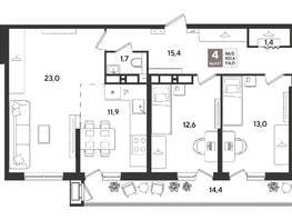 Продается 4-комнатная квартира ЖК Рекорд 2, литера 5, 116  м&sup2;, 22260400 рублей