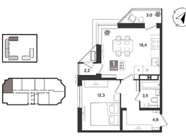 Продается 1-комнатная квартира ЖК Рекорд 2, литера 5, 47.4  м&sup2;, 13499520 рублей