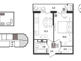 Продается 1-комнатная квартира ЖК Рекорд 2, литера 5, 44.6  м&sup2;, 11792240 рублей
