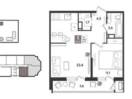 Продается 1-комнатная квартира ЖК Рекорд 2, литера 5, 51.7  м&sup2;, 12113310 рублей