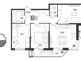 Продается 3-комнатная квартира ЖК Рекорд 2, литера 6, 88.6  м&sup2;, 17711140 рублей