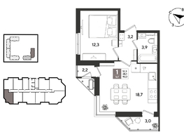 Продается 1-комнатная квартира ЖК Рекорд 2, литера 6, 43.3  м&sup2;, 11582750 рублей