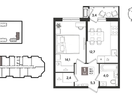 Продается 1-комнатная квартира ЖК Рекорд 2, литера 6, 41.9  м&sup2;, 10307400 рублей
