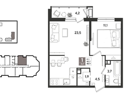 Продается 1-комнатная квартира ЖК Рекорд 2, литера 6, 48.9  м&sup2;, 11471940 рублей
