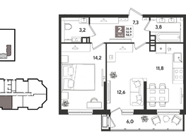 Продается 2-комнатная квартира ЖК Рекорд 2, литера 6, 58.9  м&sup2;, 12292430 рублей