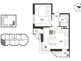 Продается 1-комнатная квартира ЖК Рекорд 2, литера 6, 42.9  м&sup2;, 11870430 рублей