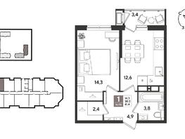 Продается 1-комнатная квартира ЖК Рекорд 2, литера 6, 41.4  м&sup2;, 10292040 рублей