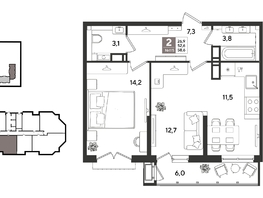 Продается 2-комнатная квартира ЖК Рекорд 2, литера 6, 58.6  м&sup2;, 12727920 рублей