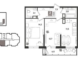 Продается 2-комнатная квартира ЖК Рекорд 2, литера 6, 58.6  м&sup2;, 12411480 рублей