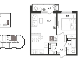 Продается 1-комнатная квартира ЖК Рекорд 2, литера 6, 48.5  м&sup2;, 11557550 рублей