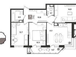 Продается 3-комнатная квартира ЖК Рекорд 2, литера 6, 87.7  м&sup2;, 18241600 рублей