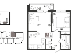 Продается 1-комнатная квартира ЖК Рекорд 2, литера 6, 49.2  м&sup2;, 11734200 рублей