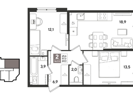 Продается 2-комнатная квартира ЖК Рекорд 2, литера 6, 64.3  м&sup2;, 13599450 рублей