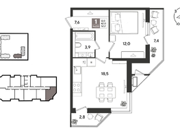 Продается 1-комнатная квартира ЖК Рекорд 2, литера 6, 52.2  м&sup2;, 12063420 рублей