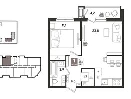 Продается 1-комнатная квартира ЖК Рекорд 2, литера 6, 49.2  м&sup2;, 11547240 рублей