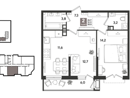 Продается 2-комнатная квартира ЖК Рекорд 2, литера 6, 58.8  м&sup2;, 12524400 рублей