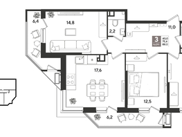 Продается 3-комнатная квартира ЖК Рекорд 2, литера 6, 88  м&sup2;, 17688000 рублей