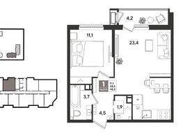 Продается 1-комнатная квартира ЖК Рекорд 2, литера 6, 48.8  м&sup2;, 11497280 рублей