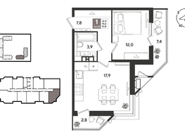 Продается 1-комнатная квартира ЖК Рекорд 2, литера 6, 51.8  м&sup2;, 12385380 рублей
