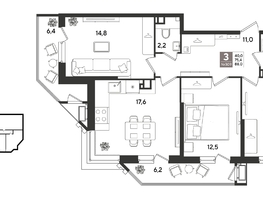 Продается 3-комнатная квартира ЖК Рекорд 2, литера 6, 88  м&sup2;, 17749600 рублей