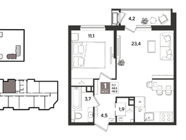 Продается 1-комнатная квартира ЖК Рекорд 2, литера 6, 48.8  м&sup2;, 11536320 рублей