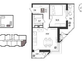 Продается 1-комнатная квартира ЖК Рекорд 2, литера 6, 51.6  м&sup2;, 12368520 рублей