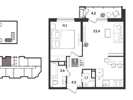Продается 1-комнатная квартира ЖК Рекорд 2, литера 6, 48.5  м&sup2;, 11538150 рублей
