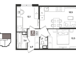 Продается 2-комнатная квартира ЖК Рекорд 2, литера 6, 63.3  м&sup2;, 13622160 рублей