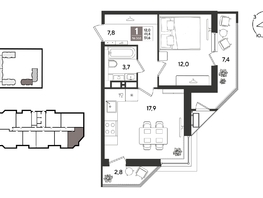 Продается 1-комнатная квартира ЖК Рекорд 2, литера 6, 51.6  м&sup2;, 12476880 рублей