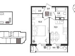 Продается 1-комнатная квартира ЖК Рекорд 2, литера 6, 44.6  м&sup2;, 12091060 рублей