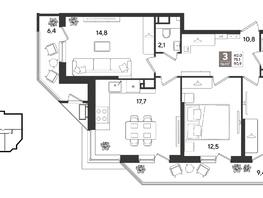 Продается 3-комнатная квартира ЖК Рекорд 2, литера 6, 90.9  м&sup2;, 18607230 рублей
