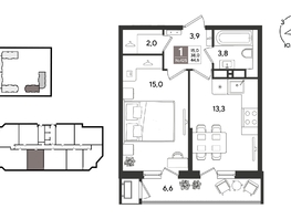 Продается 1-комнатная квартира ЖК Рекорд 2, литера 6, 44.6  м&sup2;, 12193640 рублей