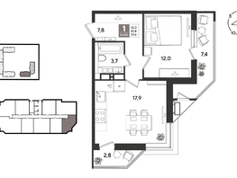 Продается 1-комнатная квартира ЖК Рекорд 2, литера 6, 51.6  м&sup2;, 12755520 рублей