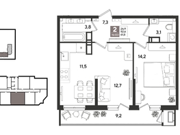 Продается 2-комнатная квартира ЖК Рекорд 2, литера 6, 61.8  м&sup2;, 13305540 рублей