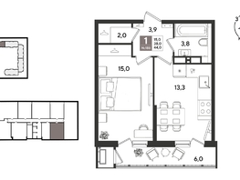 Продается 1-комнатная квартира ЖК Рекорд 2, литера 1, 44.1  м&sup2;, 12043710 рублей