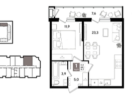 Продается 1-комнатная квартира ЖК Рекорд 2, литера 1, 51.7  м&sup2;, 12294260 рублей