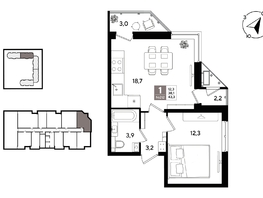 Продается 1-комнатная квартира ЖК Рекорд 2, литера 1, 43.3  м&sup2;, 11877190 рублей
