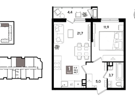 Продается 1-комнатная квартира ЖК Рекорд 2, литера 1, 46.7  м&sup2;, 11273380 рублей