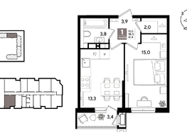 Продается 1-комнатная квартира ЖК Рекорд 2, литера 1, 41.4  м&sup2;, 11397420 рублей