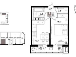 Продается 1-комнатная квартира ЖК Рекорд 2, литера 1, 44.3  м&sup2;, 12049600 рублей