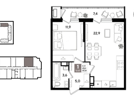 Продается 1-комнатная квартира ЖК Рекорд 2, литера 1, 50.8  м&sup2;, 12872720 рублей