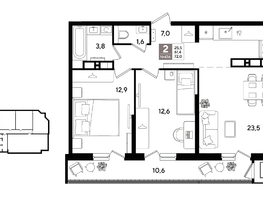 Продается 2-комнатная квартира ЖК Рекорд 2, литера 1, 72  м&sup2;, 15588000 рублей