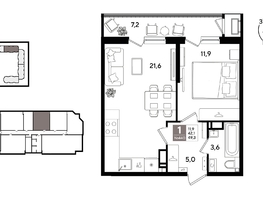Продается 1-комнатная квартира ЖК Рекорд 2, литера 1, 49.3  м&sup2;, 12596150 рублей