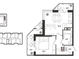 Продается 1-комнатная квартира ЖК Рекорд 2, литера 1, 47  м&sup2;, 11613700 рублей